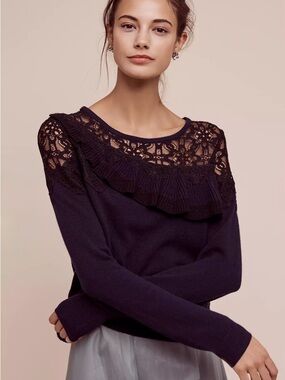 Anthropologie Mixed Media Pullover KNITTED & KNOTTED NAVY Sweater XS